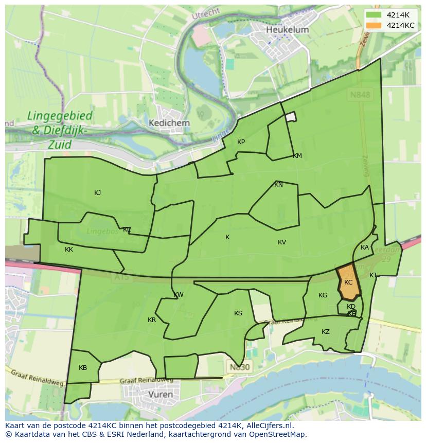 Afbeelding van het postcodegebied 4214 KC op de kaart.
