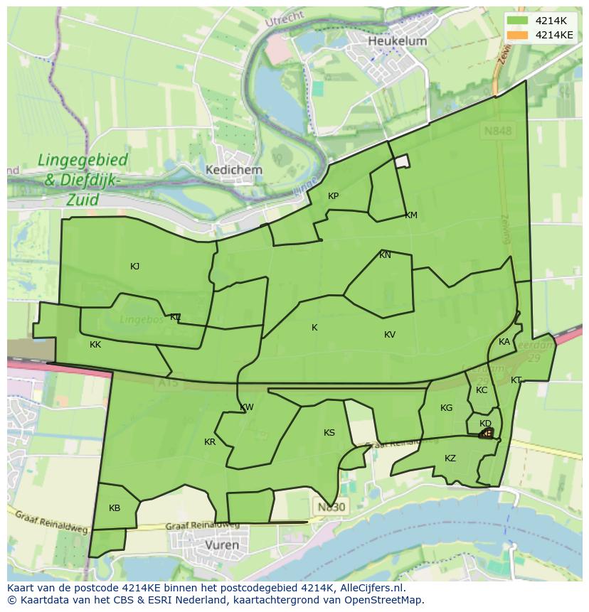 Afbeelding van het postcodegebied 4214 KE op de kaart.