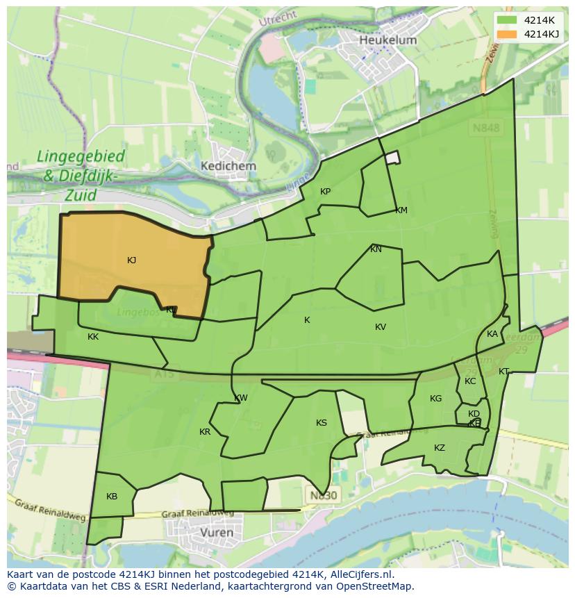 Afbeelding van het postcodegebied 4214 KJ op de kaart.