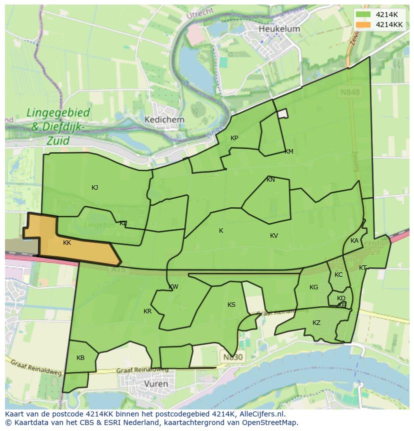 Afbeelding van het postcodegebied 4214 KK op de kaart.