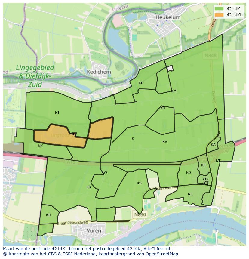 Afbeelding van het postcodegebied 4214 KL op de kaart.