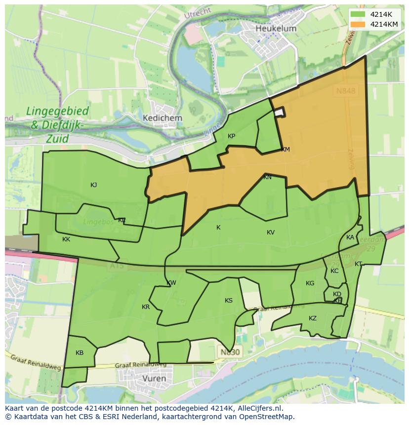 Afbeelding van het postcodegebied 4214 KM op de kaart.