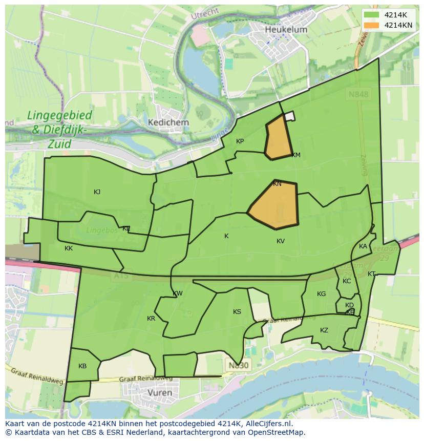 Afbeelding van het postcodegebied 4214 KN op de kaart.