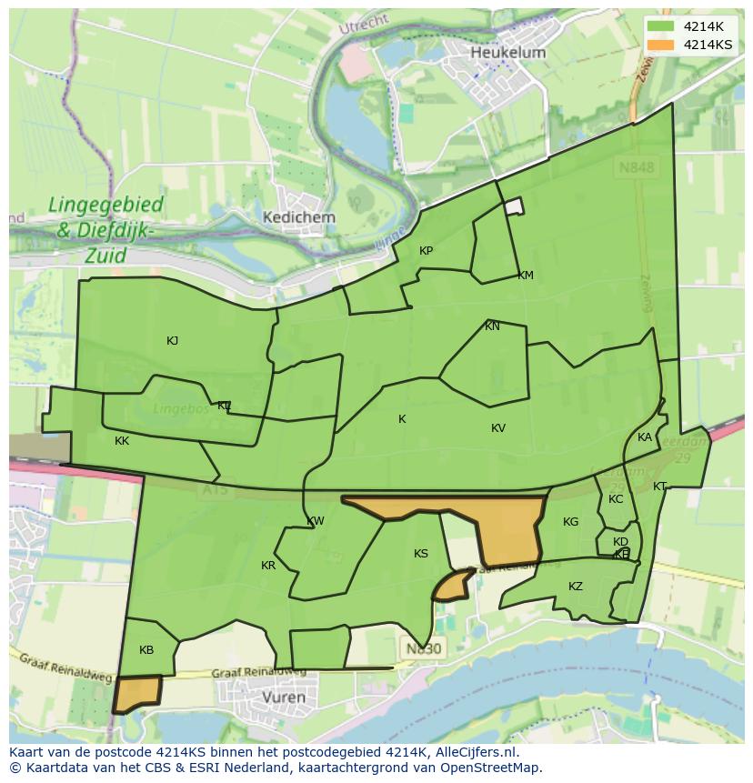 Afbeelding van het postcodegebied 4214 KS op de kaart.