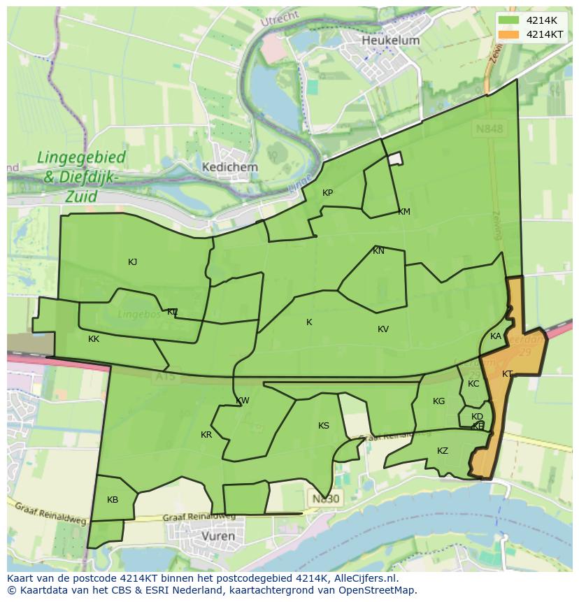 Afbeelding van het postcodegebied 4214 KT op de kaart.