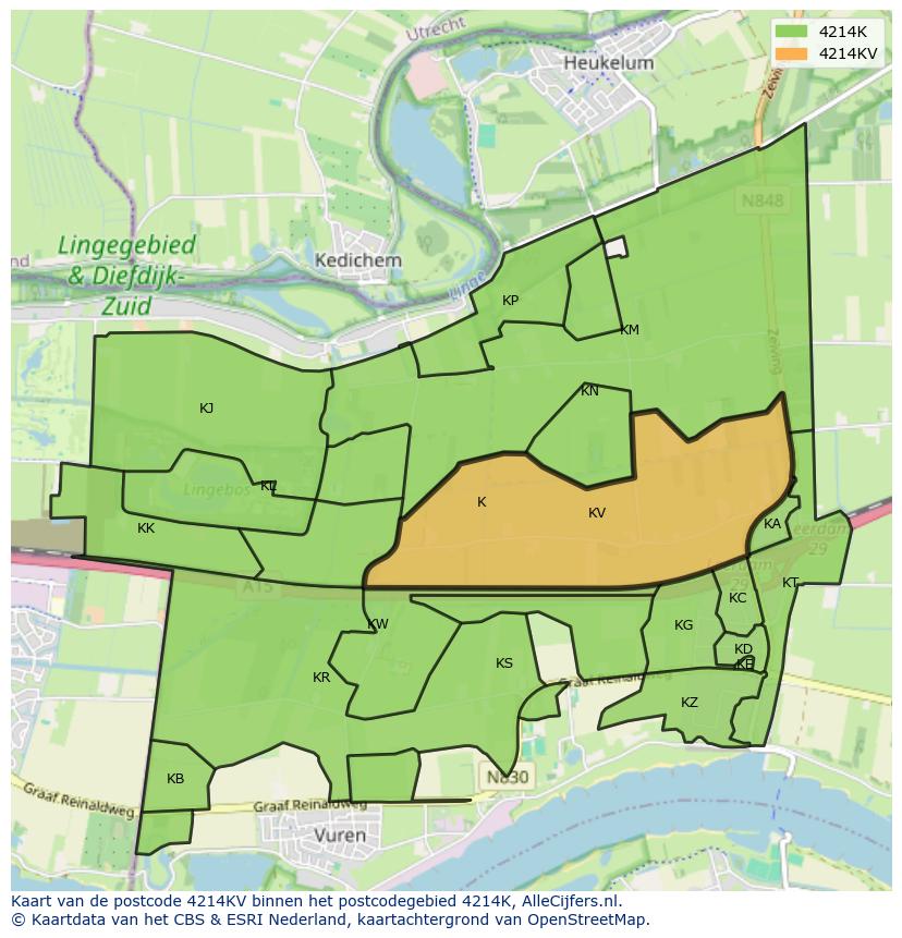 Afbeelding van het postcodegebied 4214 KV op de kaart.
