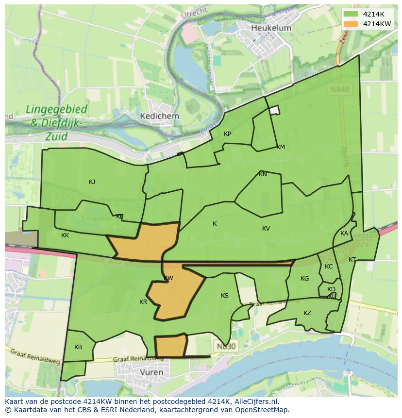 Afbeelding van het postcodegebied 4214 KW op de kaart.