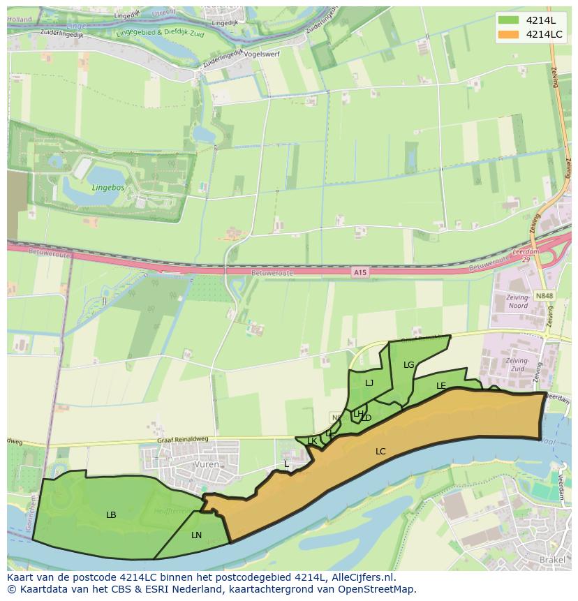Afbeelding van het postcodegebied 4214 LC op de kaart.
