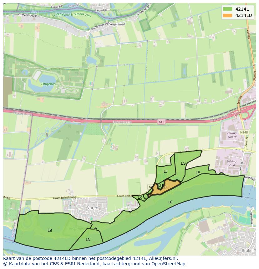 Afbeelding van het postcodegebied 4214 LD op de kaart.