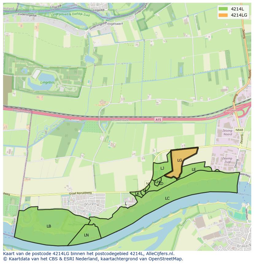 Afbeelding van het postcodegebied 4214 LG op de kaart.