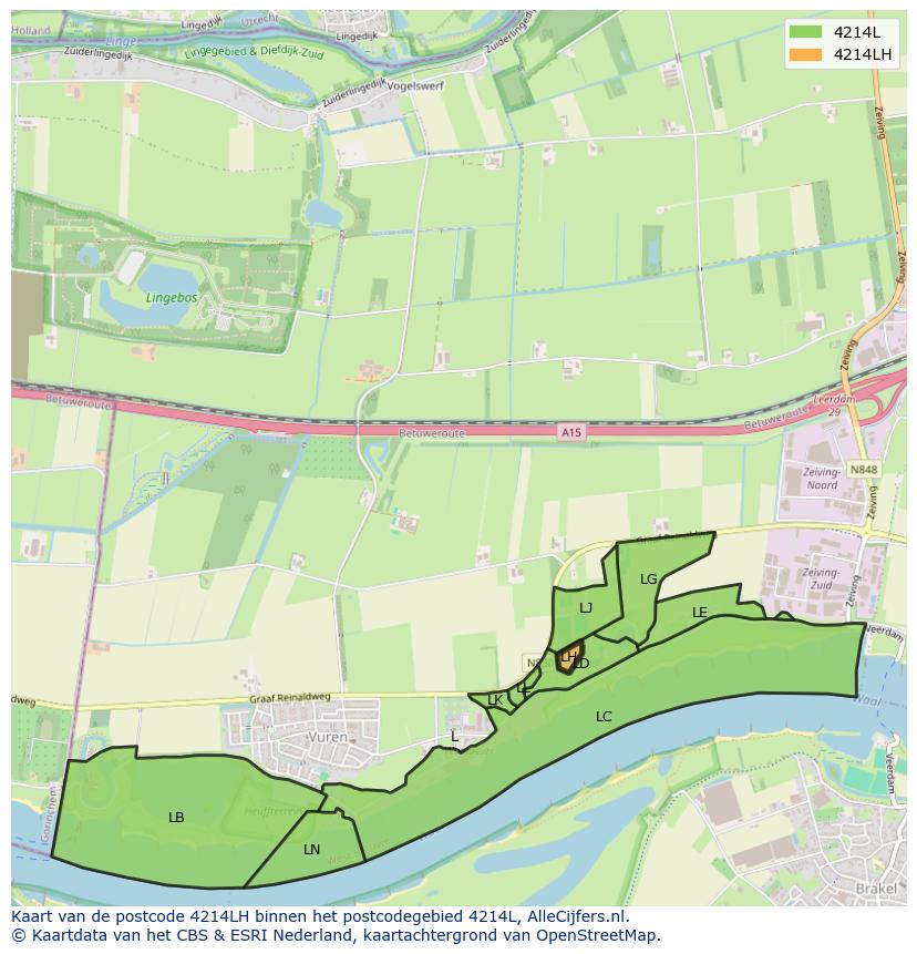 Afbeelding van het postcodegebied 4214 LH op de kaart.