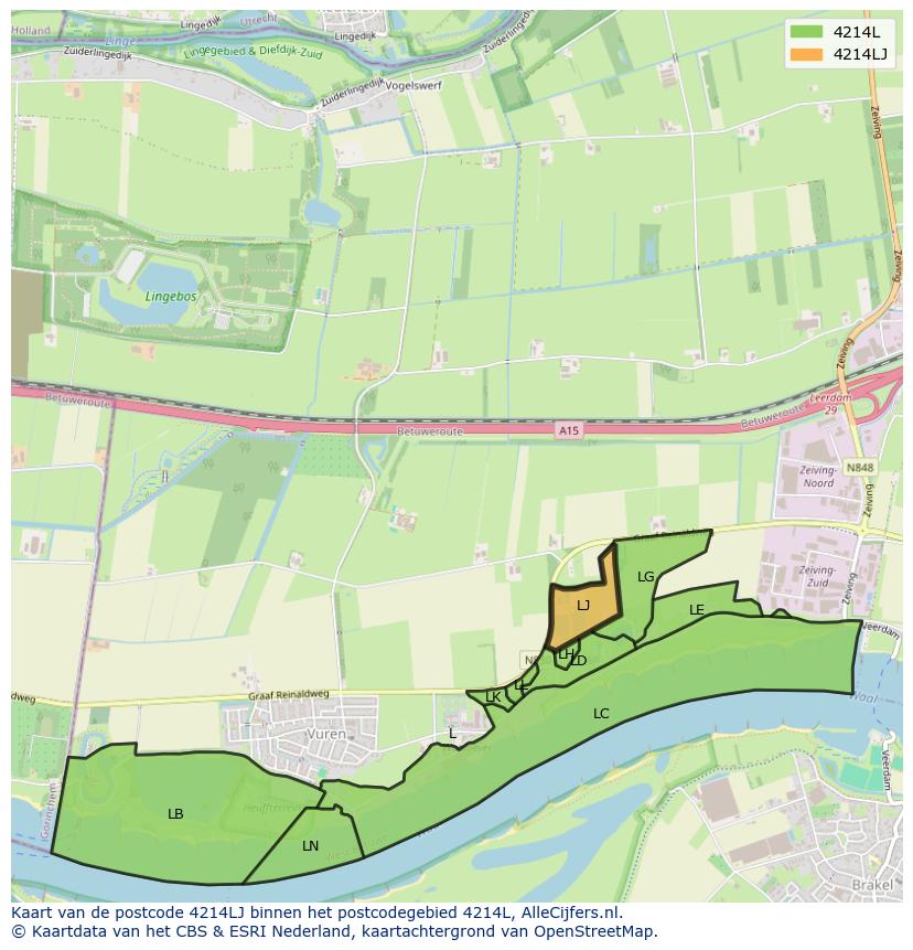 Afbeelding van het postcodegebied 4214 LJ op de kaart.