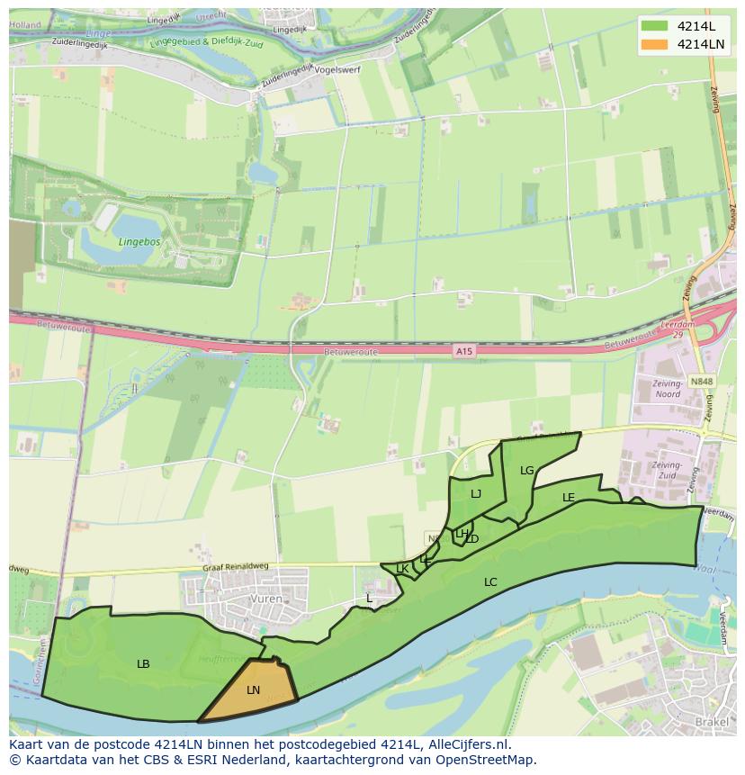 Afbeelding van het postcodegebied 4214 LN op de kaart.