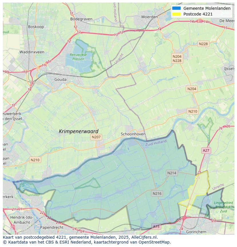 Afbeelding van het postcodegebied 4221 op de kaart.