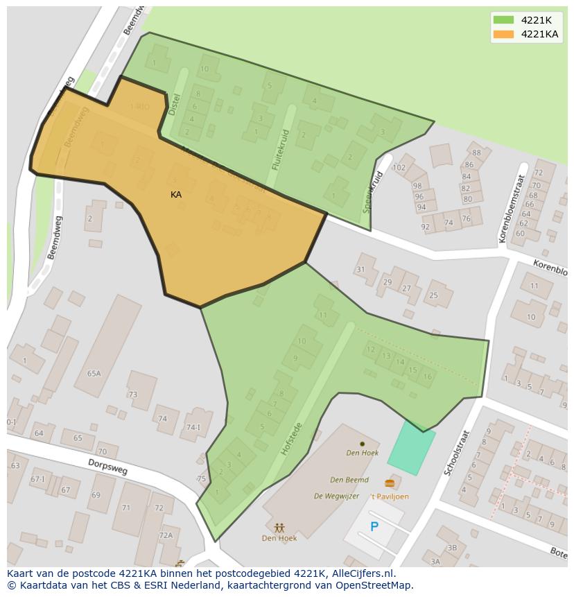 Afbeelding van het postcodegebied 4221 KA op de kaart.