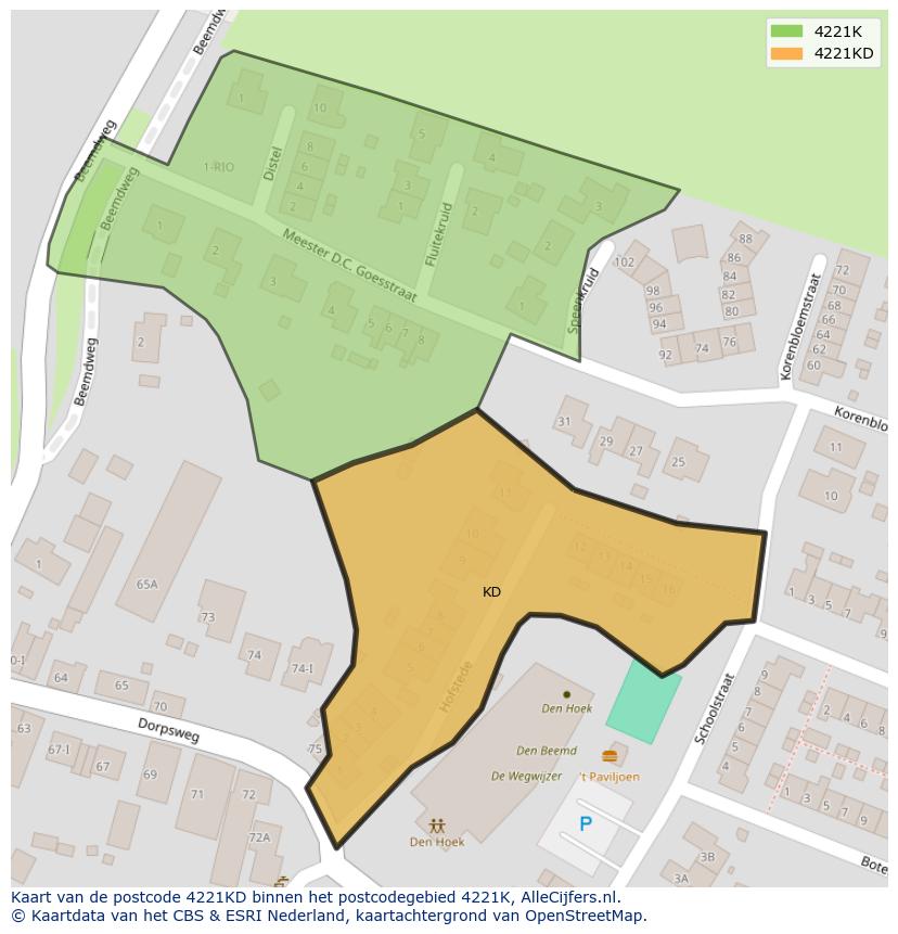 Afbeelding van het postcodegebied 4221 KD op de kaart.