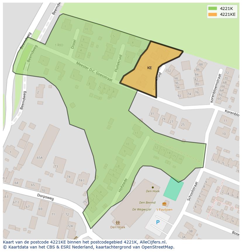 Afbeelding van het postcodegebied 4221 KE op de kaart.