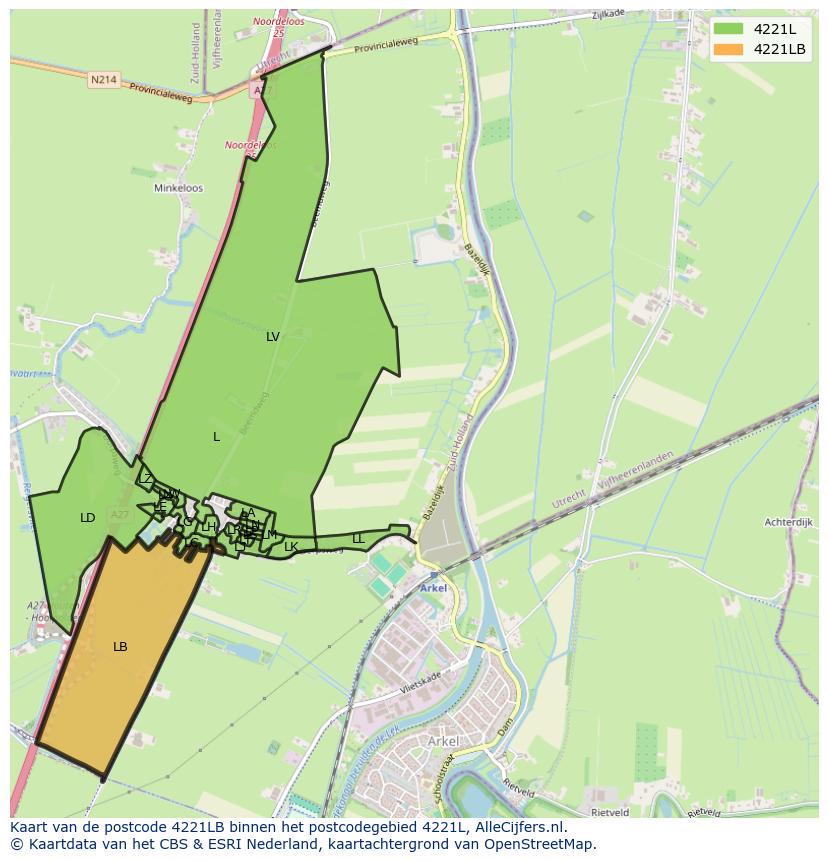 Afbeelding van het postcodegebied 4221 LB op de kaart.