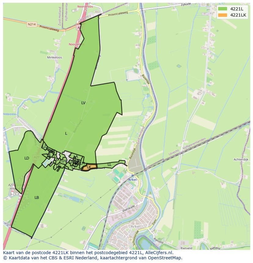 Afbeelding van het postcodegebied 4221 LK op de kaart.