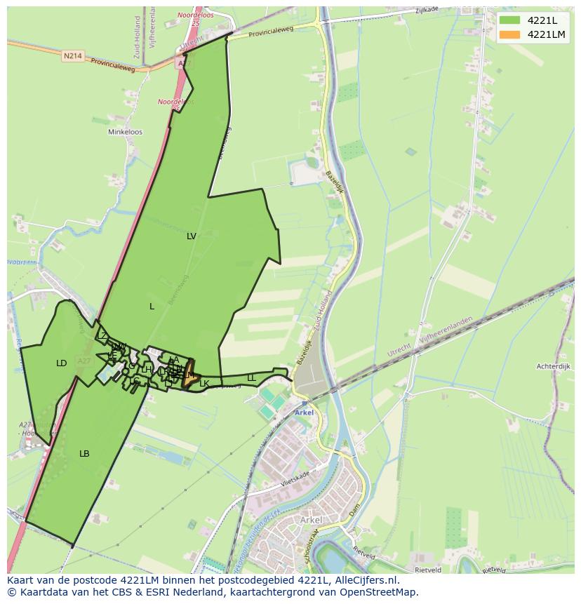 Afbeelding van het postcodegebied 4221 LM op de kaart.