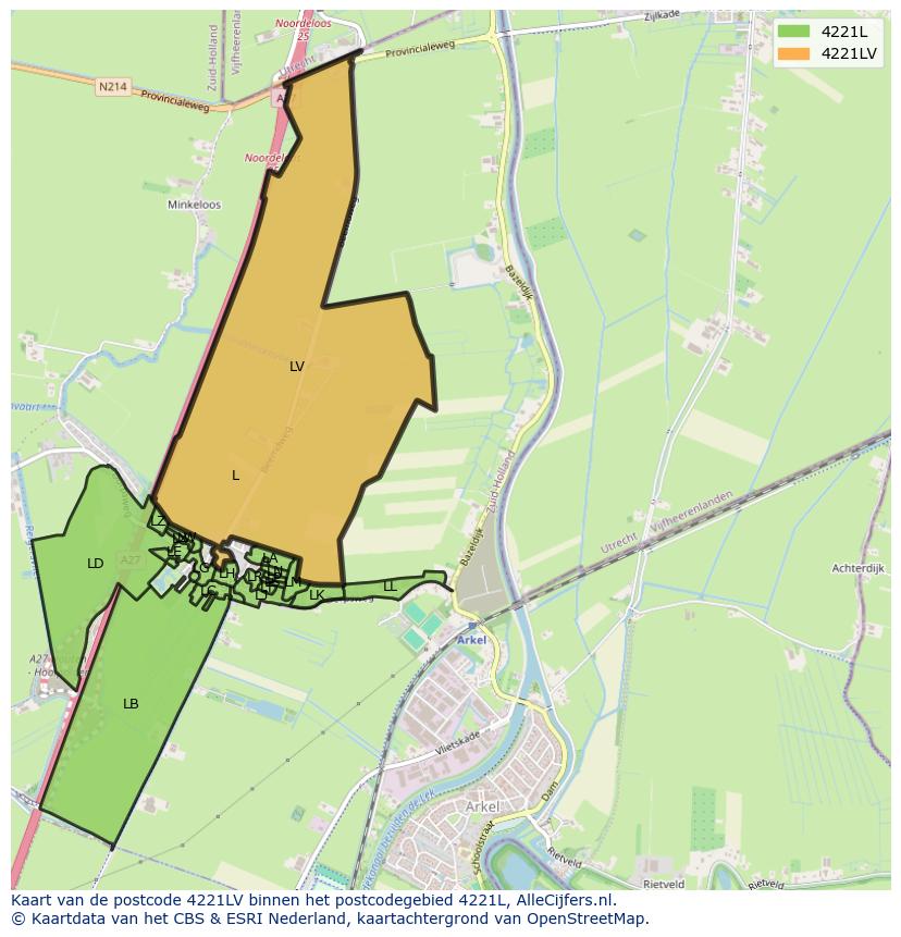 Afbeelding van het postcodegebied 4221 LV op de kaart.