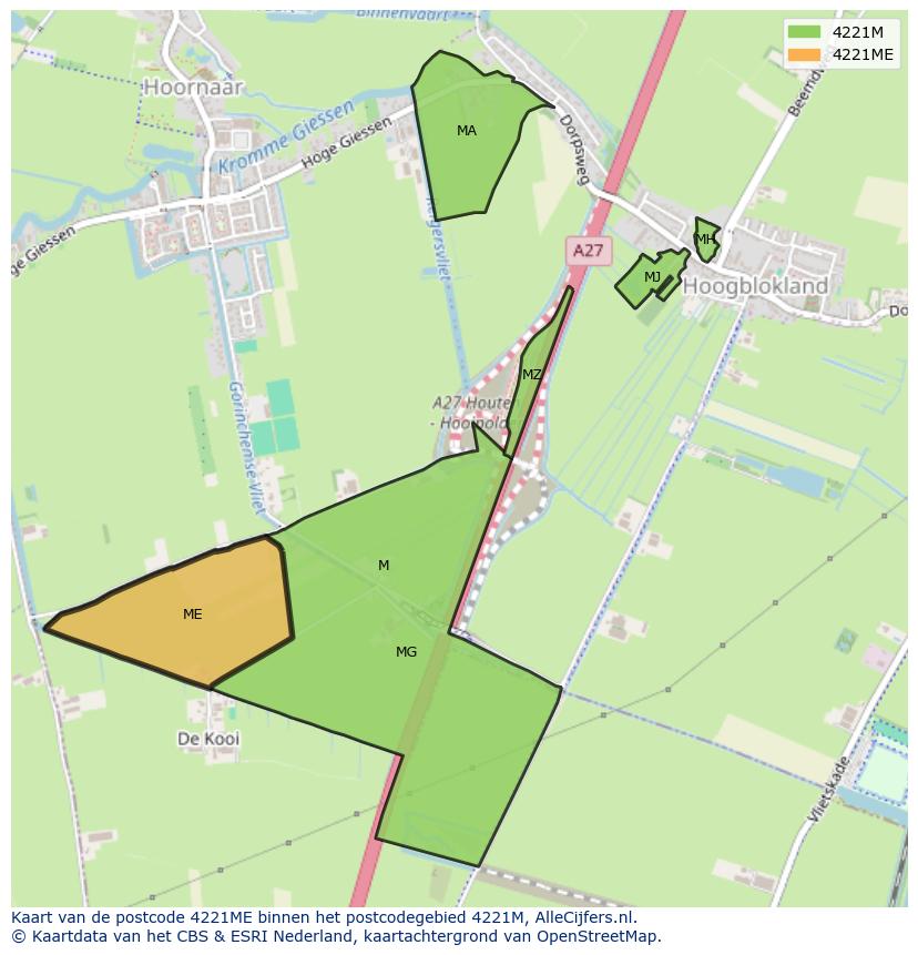 Afbeelding van het postcodegebied 4221 ME op de kaart.