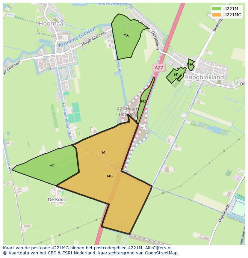 Afbeelding van het postcodegebied 4221 MG op de kaart.