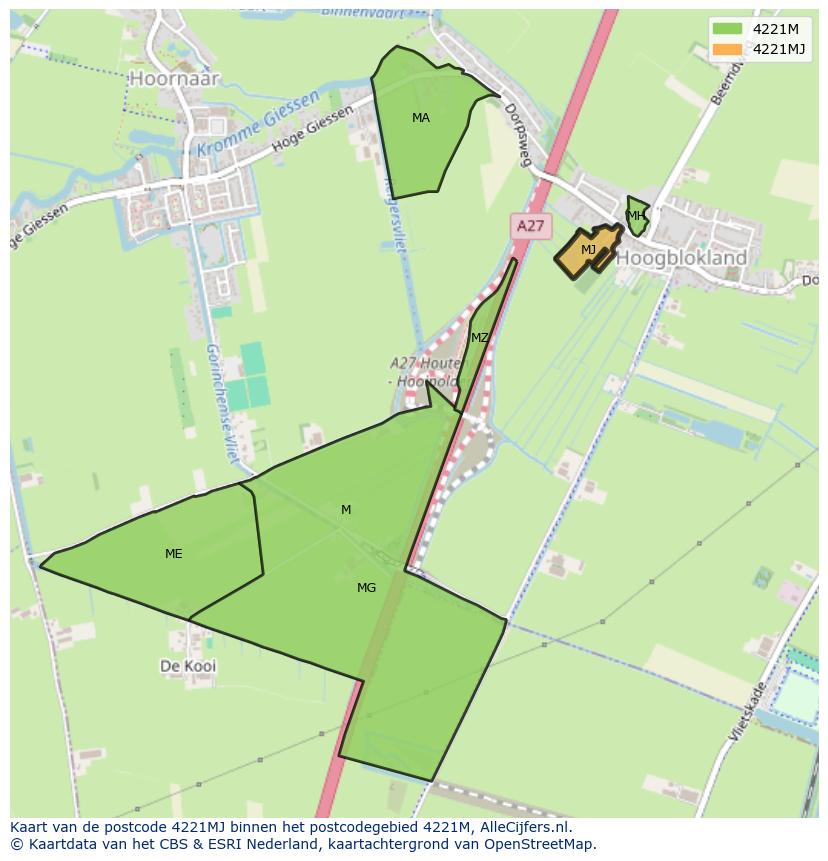 Afbeelding van het postcodegebied 4221 MJ op de kaart.