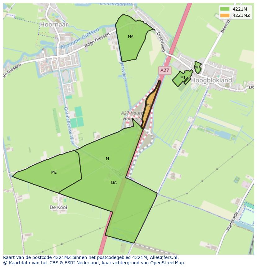 Afbeelding van het postcodegebied 4221 MZ op de kaart.