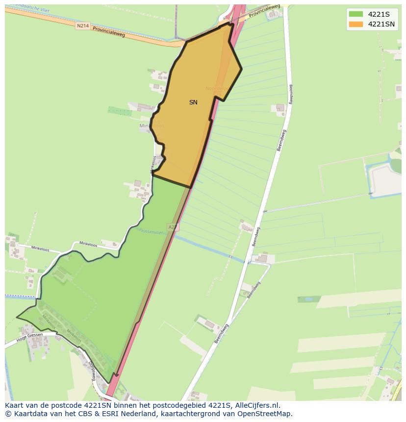 Afbeelding van het postcodegebied 4221 SN op de kaart.