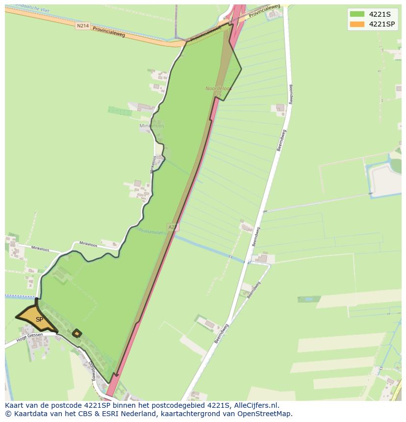 Afbeelding van het postcodegebied 4221 SP op de kaart.