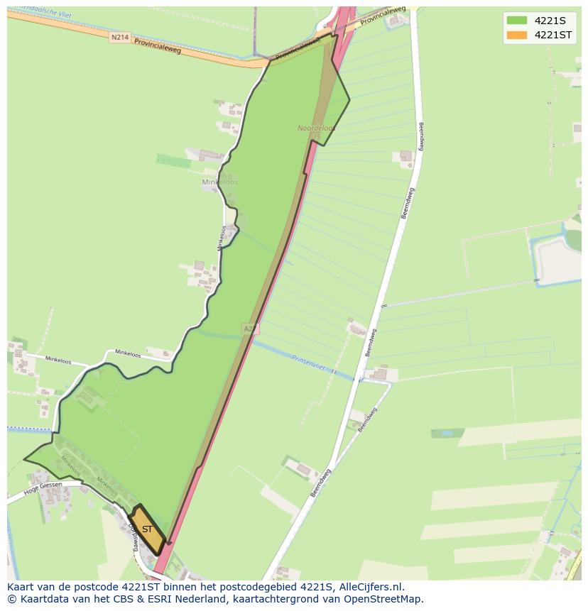 Afbeelding van het postcodegebied 4221 ST op de kaart.