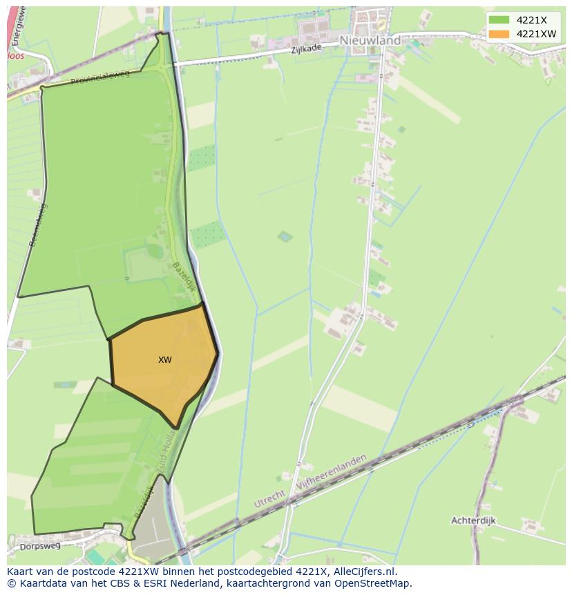Afbeelding van het postcodegebied 4221 XW op de kaart.