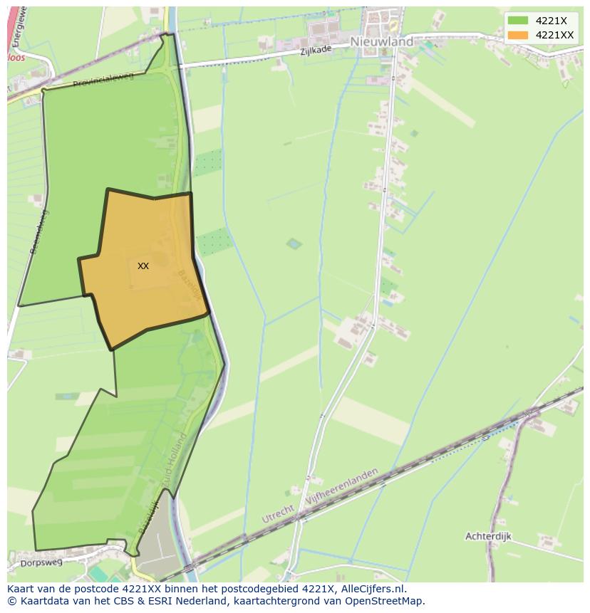 Afbeelding van het postcodegebied 4221 XX op de kaart.