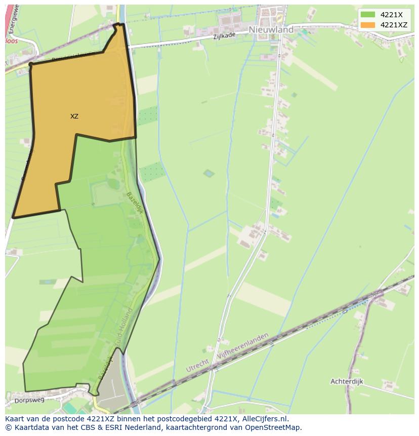 Afbeelding van het postcodegebied 4221 XZ op de kaart.