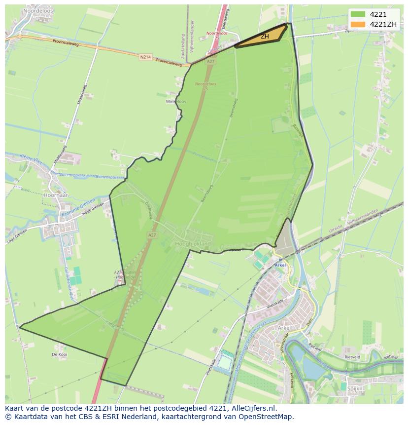 Afbeelding van het postcodegebied 4221 ZH op de kaart.
