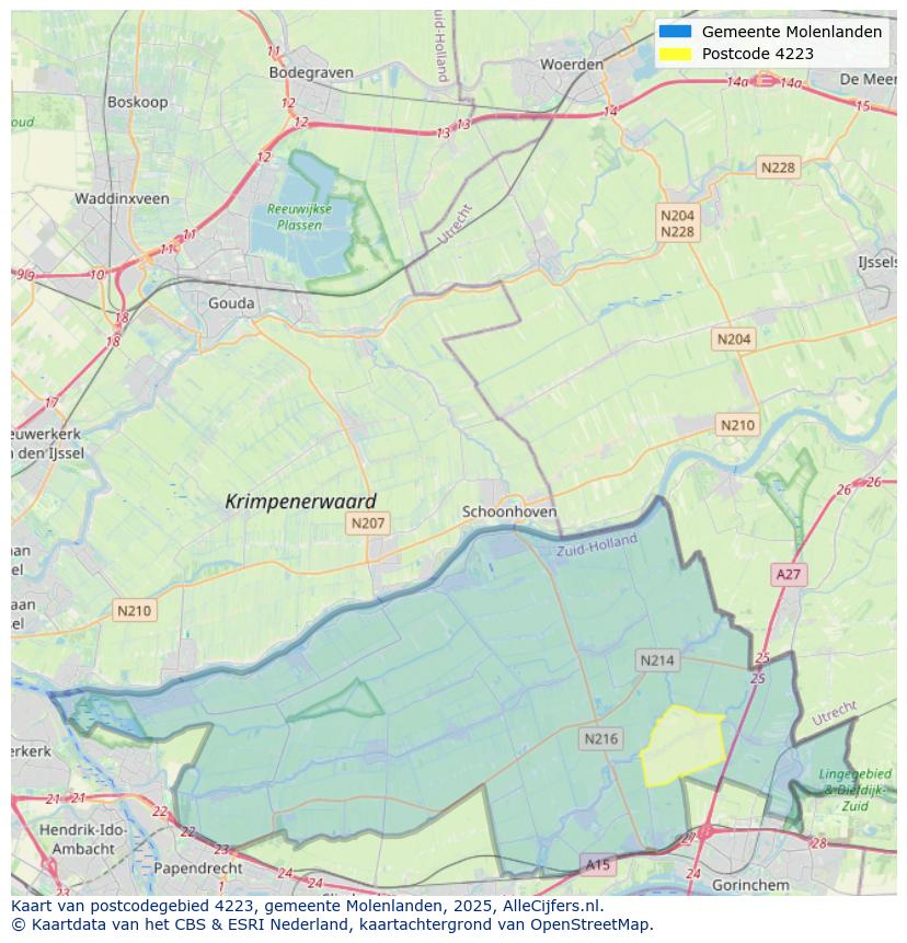 Afbeelding van het postcodegebied 4223 op de kaart.