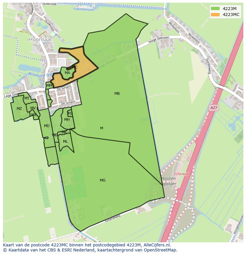 Afbeelding van het postcodegebied 4223 MC op de kaart.