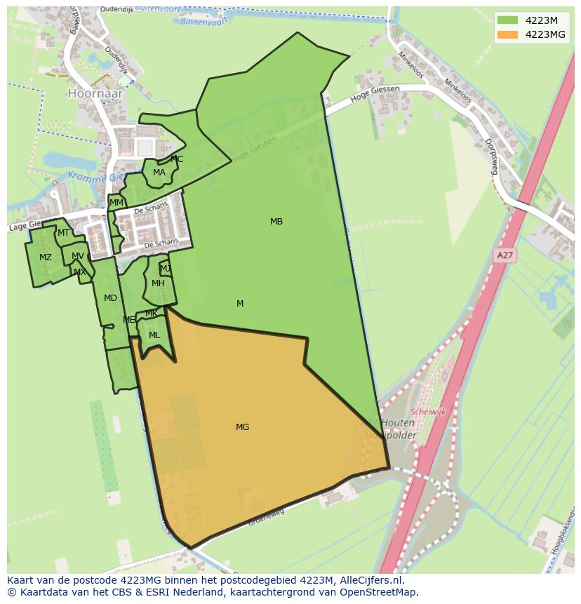 Afbeelding van het postcodegebied 4223 MG op de kaart.