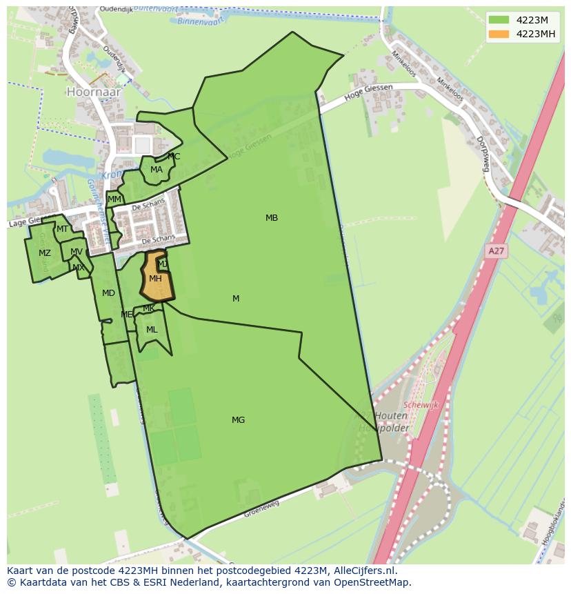 Afbeelding van het postcodegebied 4223 MH op de kaart.