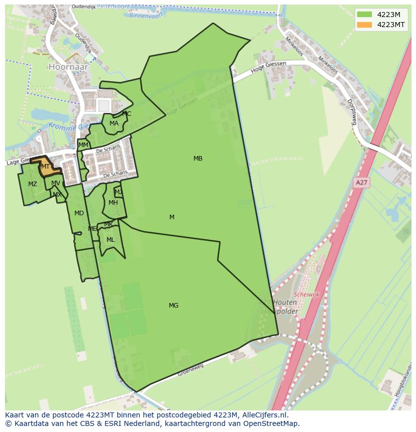 Afbeelding van het postcodegebied 4223 MT op de kaart.