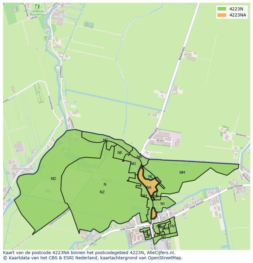 Afbeelding van het postcodegebied 4223 NA op de kaart.