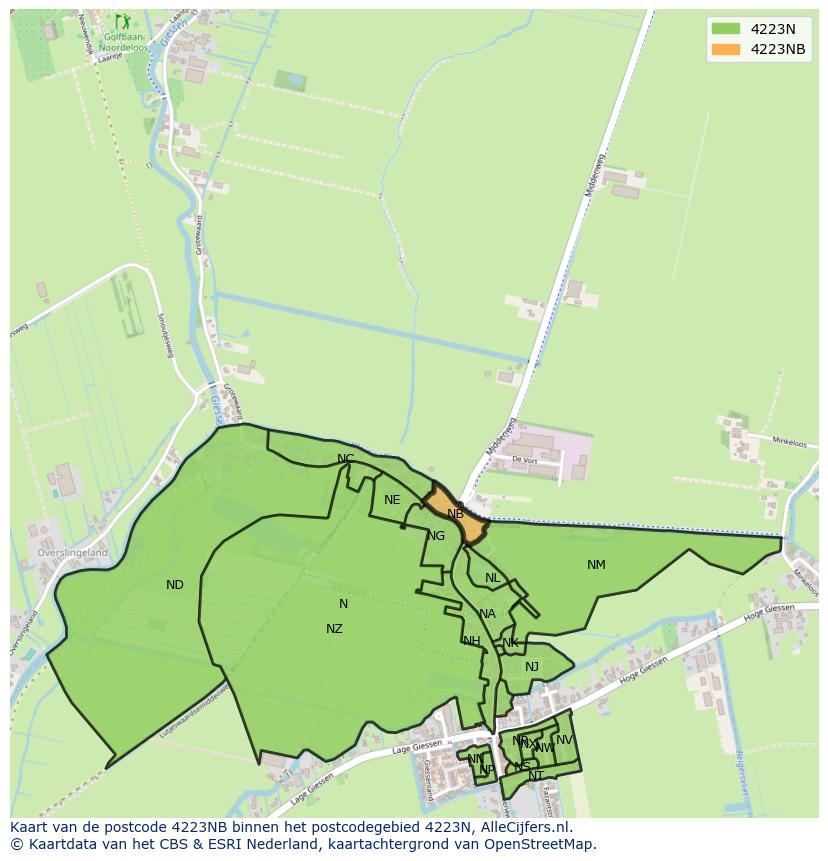 Afbeelding van het postcodegebied 4223 NB op de kaart.