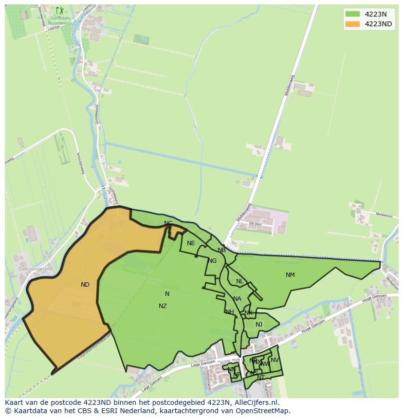 Afbeelding van het postcodegebied 4223 ND op de kaart.