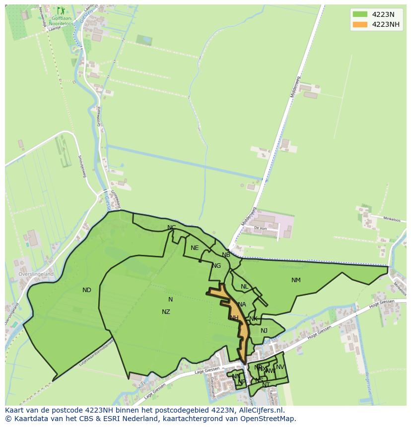 Afbeelding van het postcodegebied 4223 NH op de kaart.