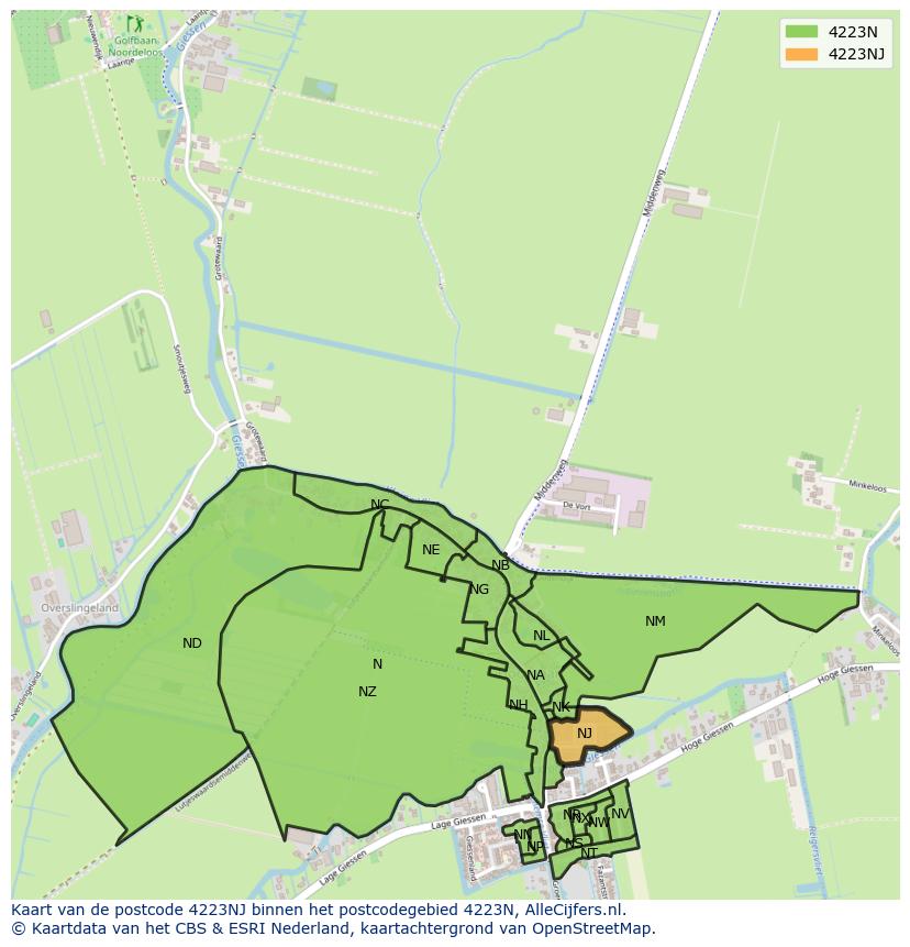 Afbeelding van het postcodegebied 4223 NJ op de kaart.
