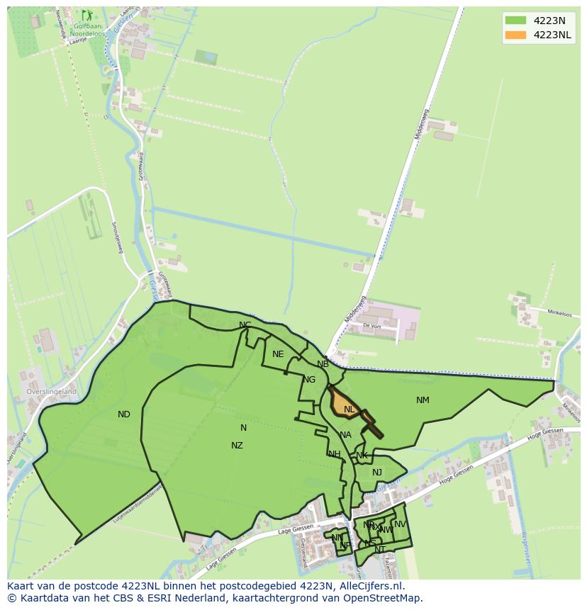 Afbeelding van het postcodegebied 4223 NL op de kaart.