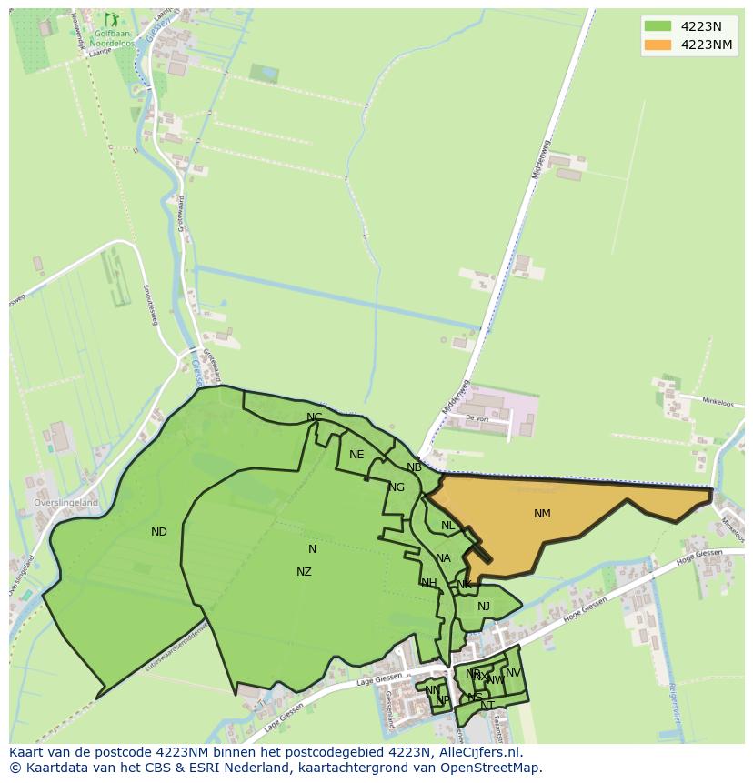 Afbeelding van het postcodegebied 4223 NM op de kaart.