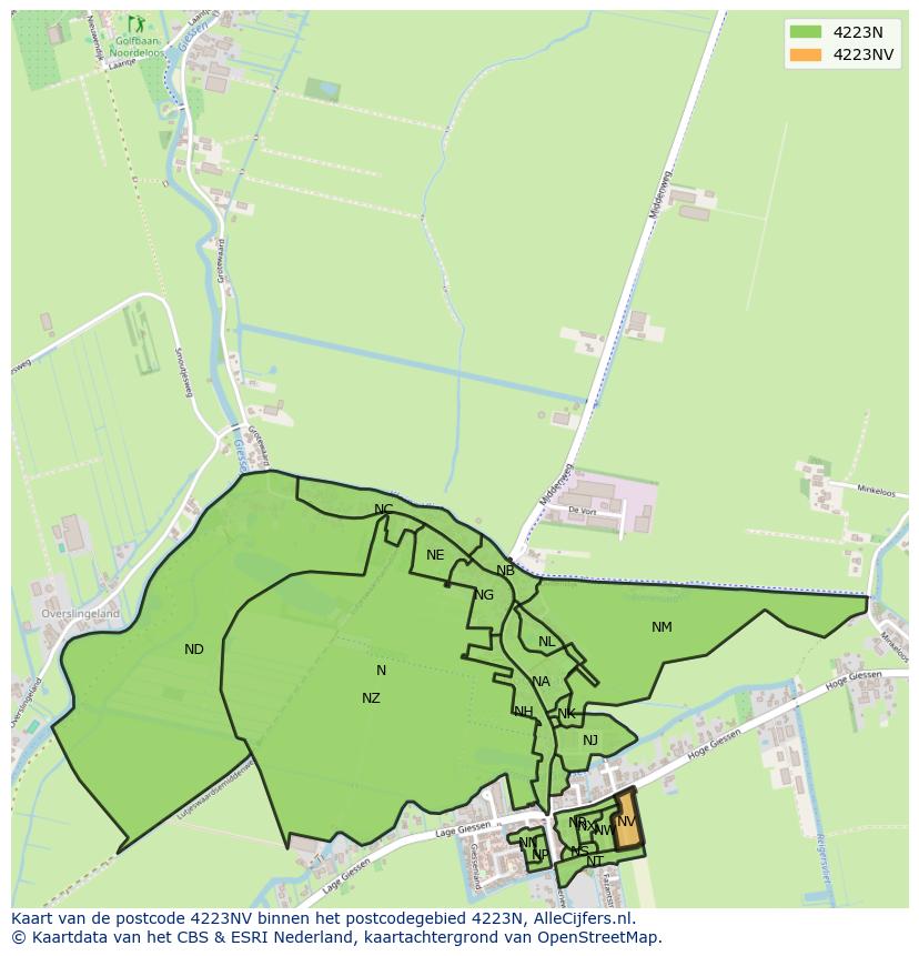 Afbeelding van het postcodegebied 4223 NV op de kaart.