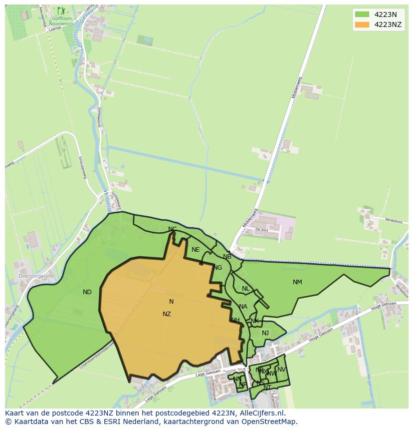 Afbeelding van het postcodegebied 4223 NZ op de kaart.